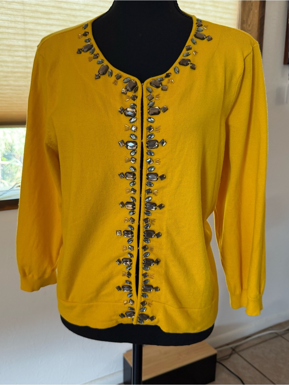 Style & Co. Embellished Yellow Women's Sweater Cardigan